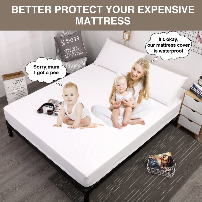 Mecerock Mattress Protector, Breathable and Soft Waterproof Mattress Protector, Mattress Cover, Fitted to 18" Deep, Mattress Cover Full Size Bed White - Image 4